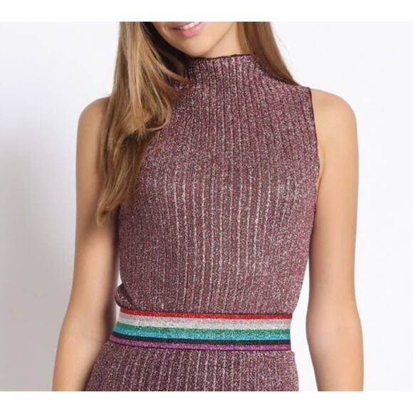 Sans Souci Pink Sparkle Pleated Lurex Mock Neck Top - M - Picture 3 of 7